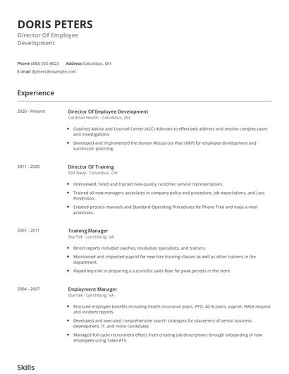 Director Of Employee Development Resume