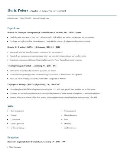 Director Of Employee Development Resume