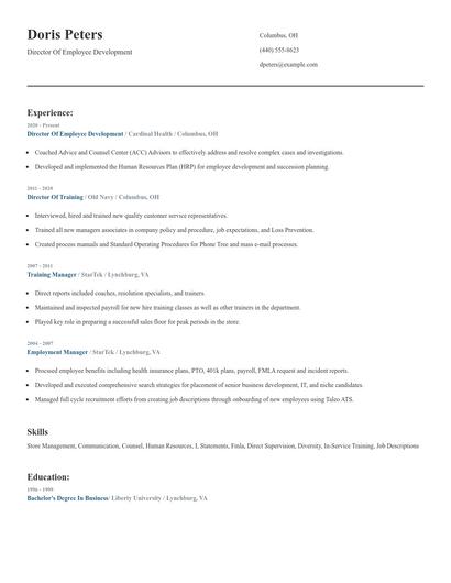 Director Of Employee Development Resume