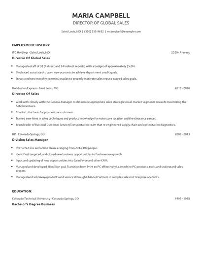 Director Of Global Sales Resume