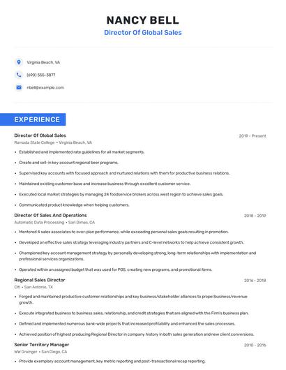 Director Of Global Sales Resume