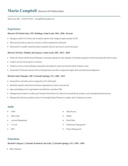 Director Of Global Sales Resume