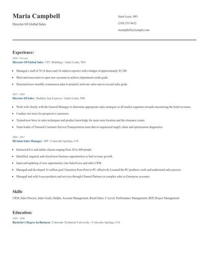 Director Of Global Sales Resume