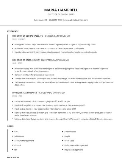 Director Of Global Sales Resume