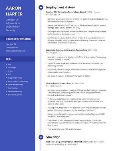 Director Of Information Technology Security Resume