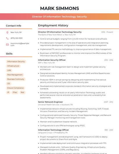 Director Of Information Technology Security Resume