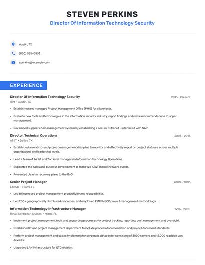 Director Of Information Technology Security Resume