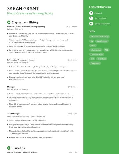 Director Of Information Technology Security Resume