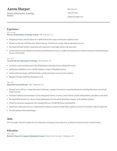 Director Of Information Technology Security Resume
