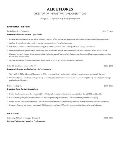 Director Of Infrastructure Operations Resume