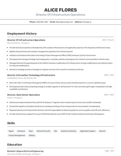 Director Of Infrastructure Operations Resume