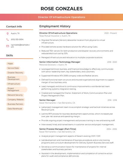 Director Of Infrastructure Operations Resume