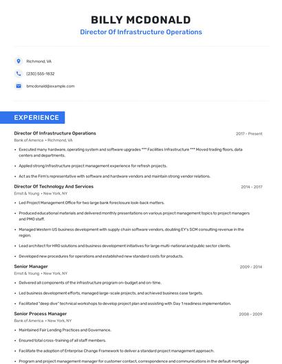 Director Of Infrastructure Operations Resume