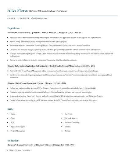 Director Of Infrastructure Operations Resume