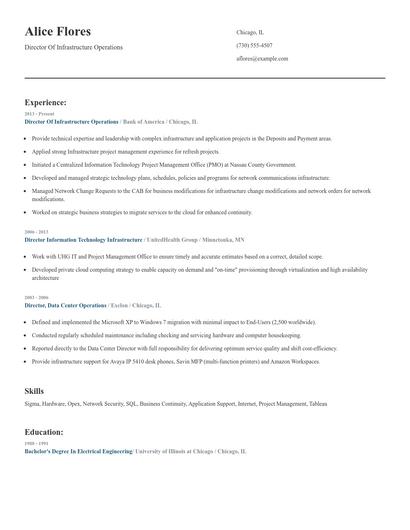 Director Of Infrastructure Operations Resume