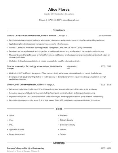 Director Of Infrastructure Operations Resume