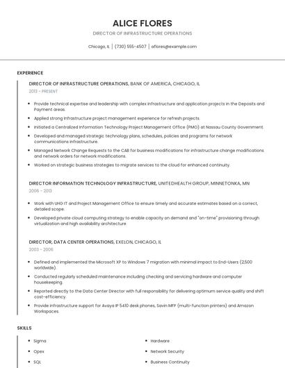 Director Of Infrastructure Operations Resume