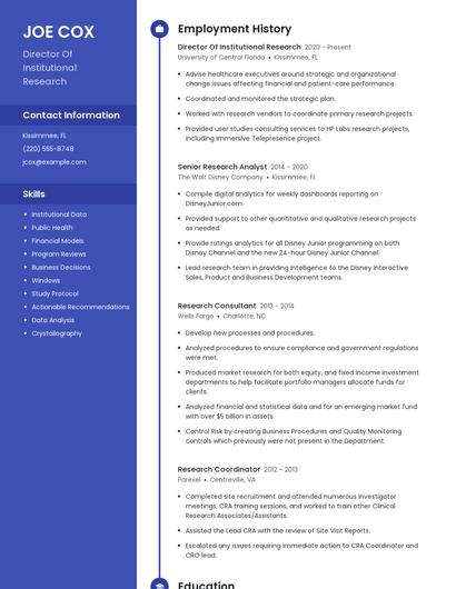 Director Of Institutional Research Resume