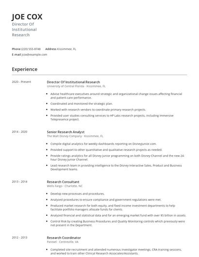 Director Of Institutional Research Resume