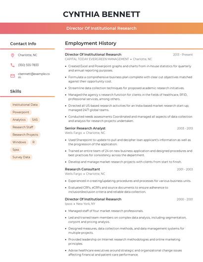 Director Of Institutional Research Resume