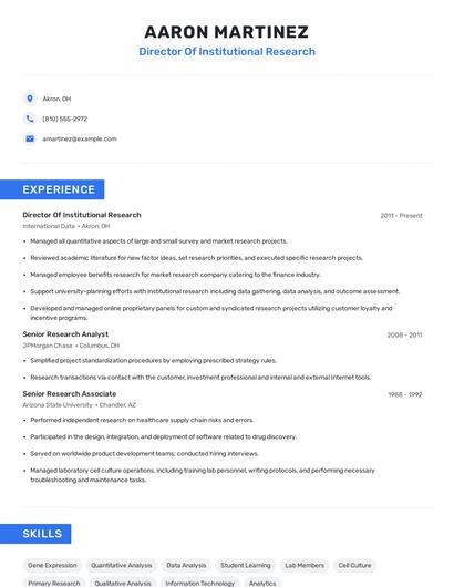 Director Of Institutional Research Resume