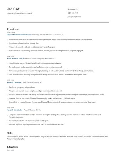 Director Of Institutional Research Resume