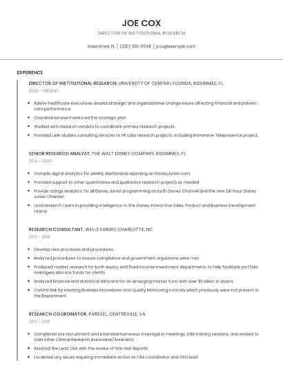 Director Of Institutional Research Resume