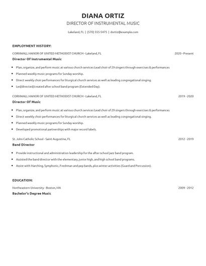 Director Of Instrumental Music Resume