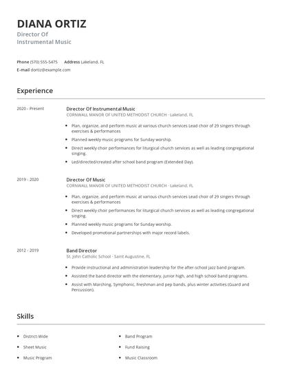 Director Of Instrumental Music Resume