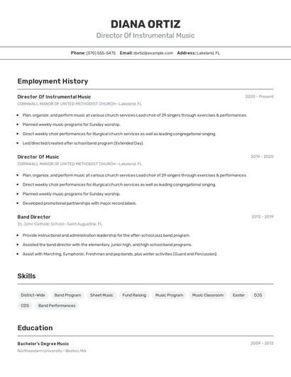 Director Of Instrumental Music Resume