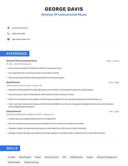 Director Of Instrumental Music Resume