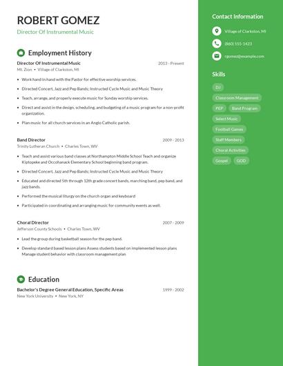 Director Of Instrumental Music Resume