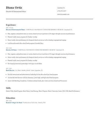 Director Of Instrumental Music Resume