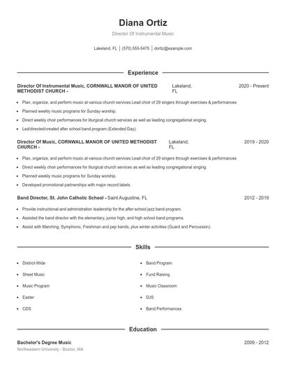 Director Of Instrumental Music Resume