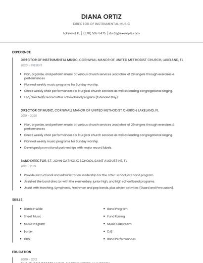 Director Of Instrumental Music Resume