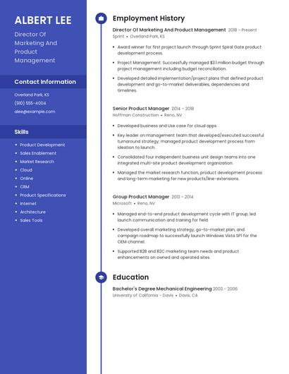 Director Of Marketing And Product Management Resume