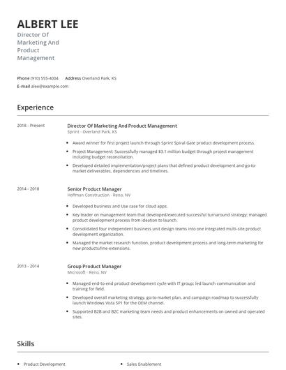 Director Of Marketing And Product Management Resume