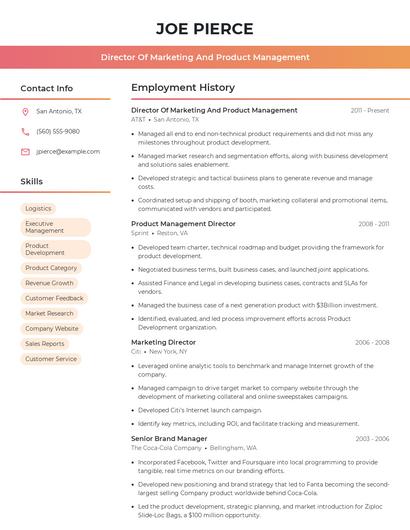 Director Of Marketing And Product Management Resume