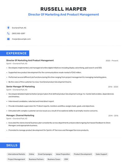 Director Of Marketing And Product Management Resume