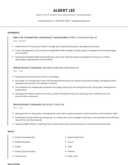 Director Of Marketing And Product Management Resume