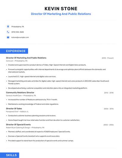 Director Of Marketing And Public Relations Resume
