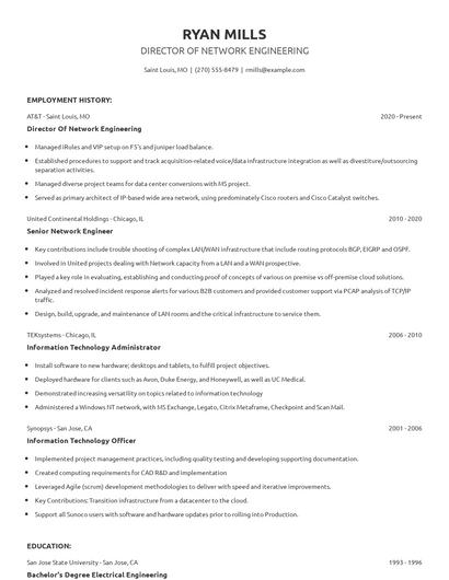 Director Of Network Engineering Resume