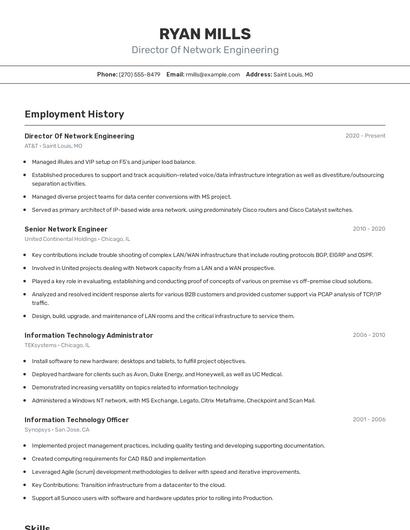 Director Of Network Engineering Resume