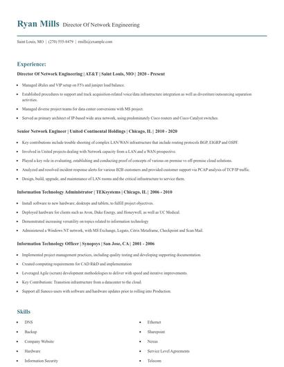 Director Of Network Engineering Resume