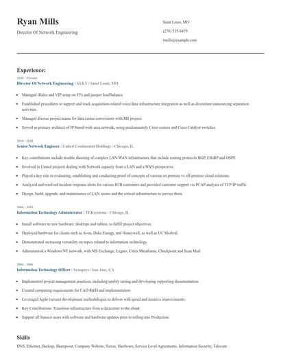 Director Of Network Engineering Resume