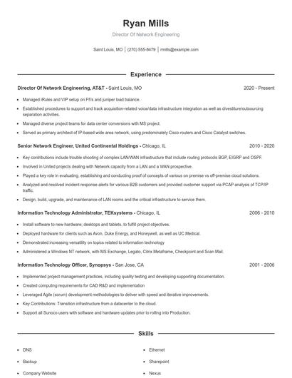 Director Of Network Engineering Resume