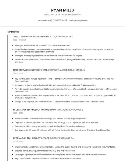 Director Of Network Engineering Resume