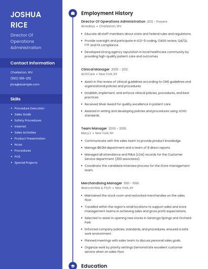 Director Of Operations Administration Resume
