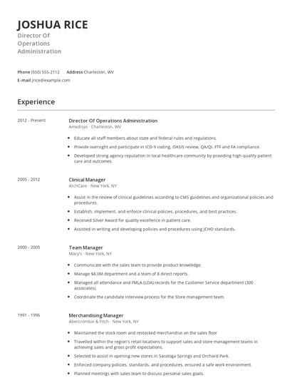 Director Of Operations Administration Resume