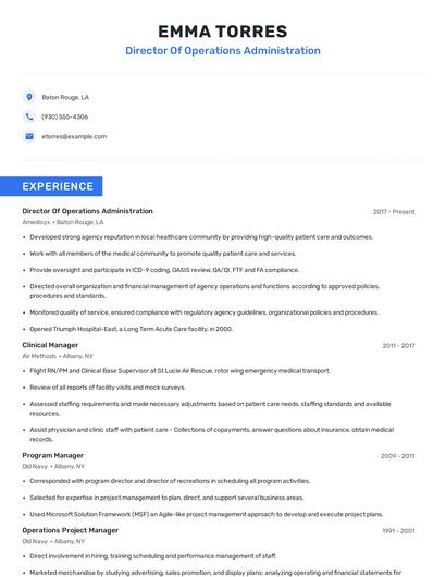 Director Of Operations Administration Resume